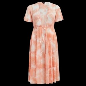 Torrid Peach Tie Dye Kimono Midi Dress Sundress Dyed Beach Coverup Swiss Dot M